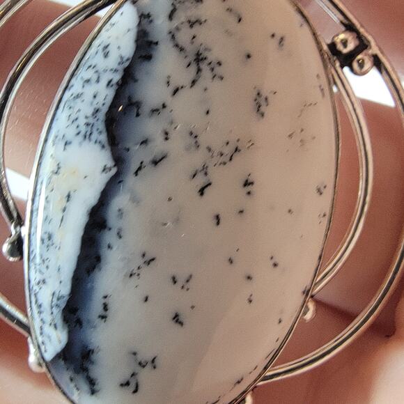 Dendritic Opal Pendant – With Citrine Accent + 20" Sterling Silver Snake Chain - Picture 5 of 10